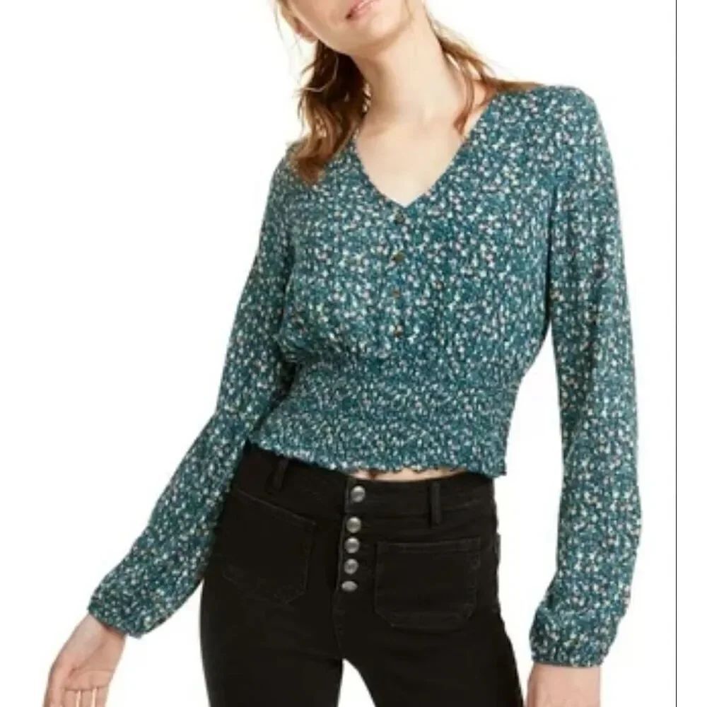 Gypsies & Moondust Cropped Long Sleeve Blouse Size L